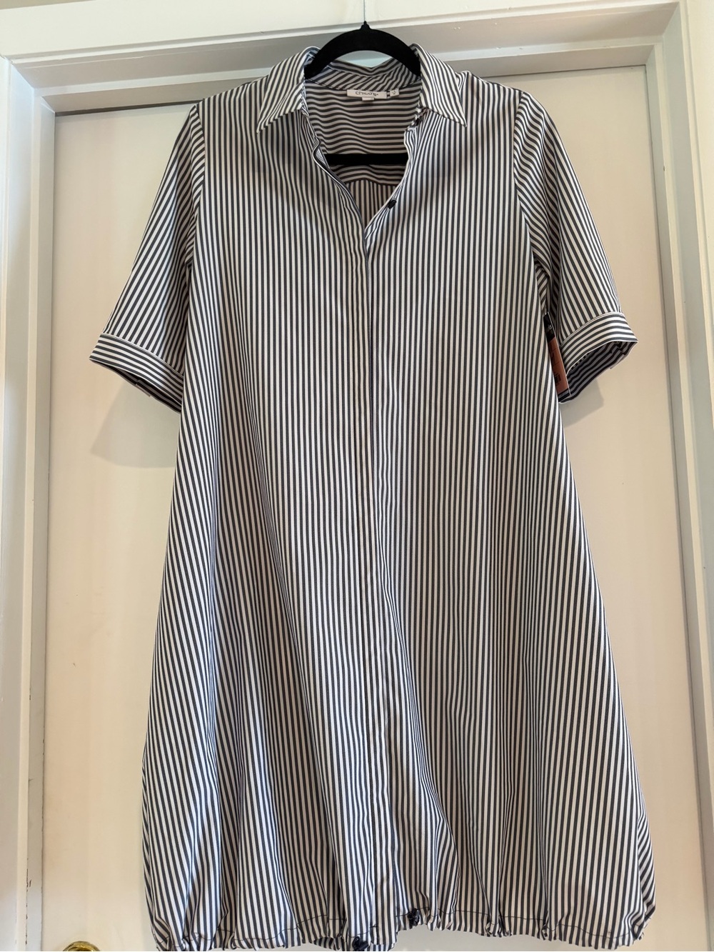 Talbots Black and White Vertical Stripe Button-Down Shirt Dress